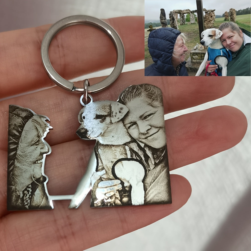 Personalized Stainless Steel Keychain with Photo  Custom Engraved Your Picture Keyring Featuring Family  Pet Interaction  Unique Gift for Birthdays Anniversaries MotherS Day Christmas Decor